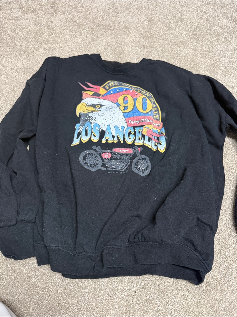 The Laundry Room Black Crewneck with Multicolor Los Angeles Eagle Graphic